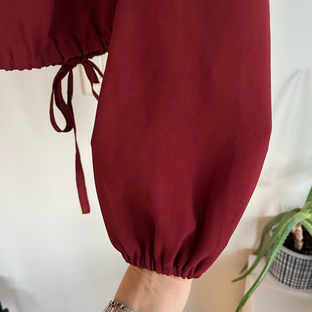 Aritzia Wilfred Eleonora Off-Shoulder Boho Burgundy Formal Fall Blouse Sz M - Picture 13 of 13